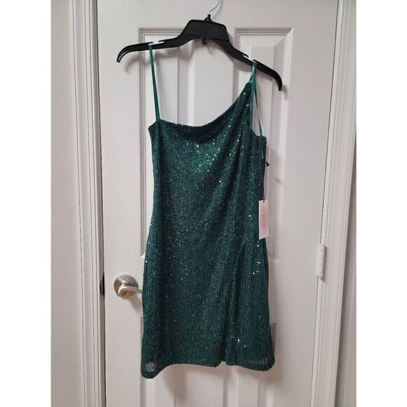 Sequin One Shoulder Mini Dress M - Picture 2 of 10